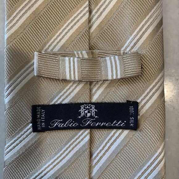 Fabio Ferretti Italian Handmade Men’s Tie Luxury Silk Neutral Striped - Picture 5 of 13